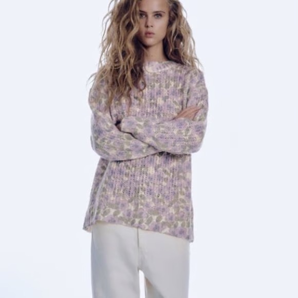 Zara Sweaters - Zara Knit Sweater Jacquard Floral Boho Cottagecore S